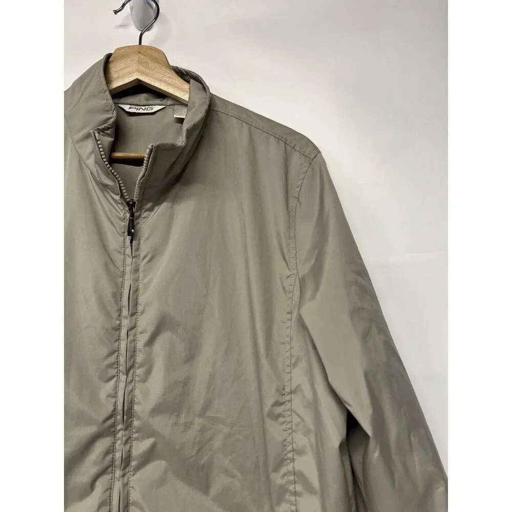 Ping Golf Lightweight Jacket Full Zip Beige Tan Pockets Size Large Men’s
